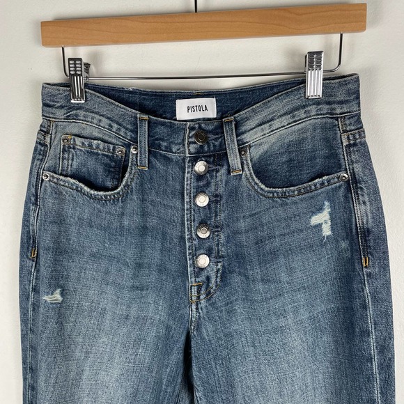 Pistola Charlie High Rise Straight Leg Jean Womens 27 Medium Wash Distressed - Picture 7 of 10